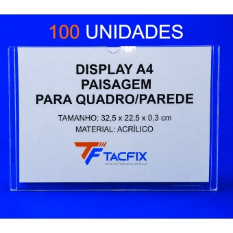 DISPLAY A4 DE ACRÍLICO PARA QUADRO E PAREDE 100 UNIDADES