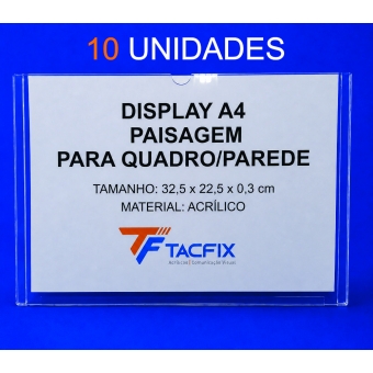 DISPLAY A4 DE ACRÍLICO PARA QUADRO E PAREDE 10 UNIDADES