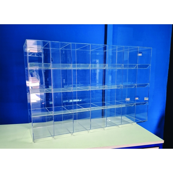 BALEIRO EM ACRÍLICO TRANSPARENTE COM 32 NICHOS