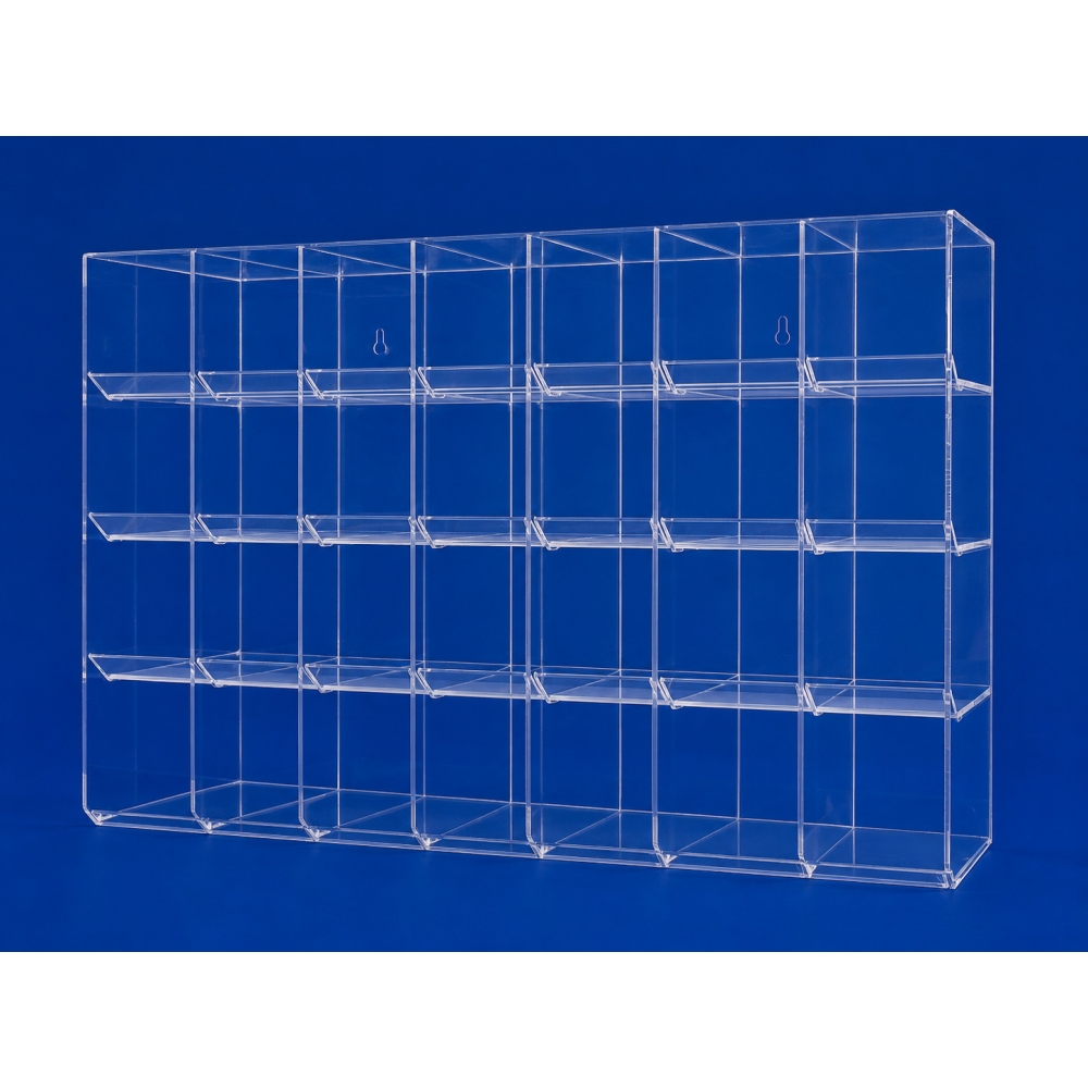 BALEIRO EM ACRÍLICO TRANSPARENTE COM 32 NICHOS