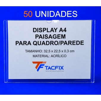 DISPLAY A4 DE ACRÍLICO PARA QUADRO E PAREDE 50 UNIDADES
